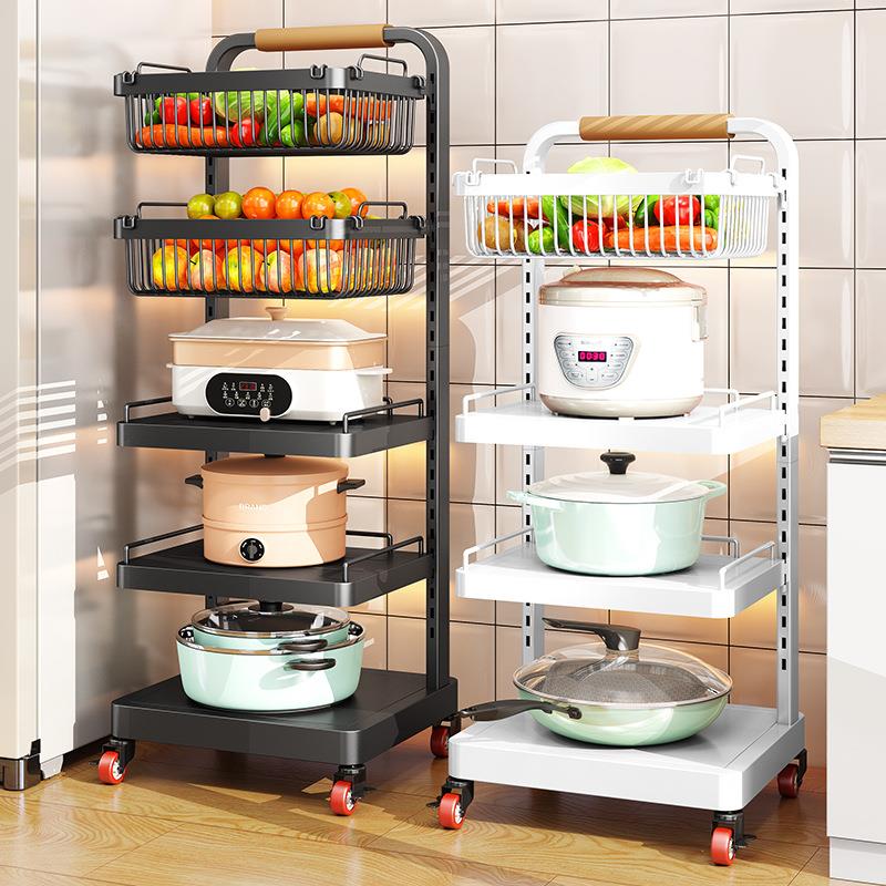 厨房锅架多层置物架落地式家用蔬菜放锅架子多功能移动锅具收纳架