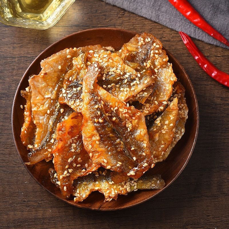 北海特产海鲜零食香辣黄花鱼片深海红娘鱼下酒菜办公室休闲小鱼干