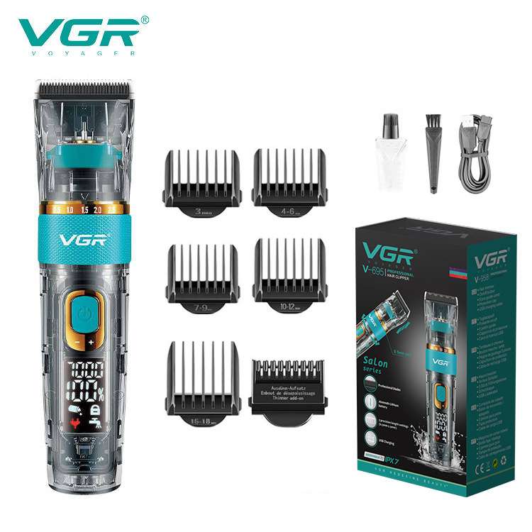 VGR695理发器电推剪 液晶数显透明发廊专业油头电动剃头电推子