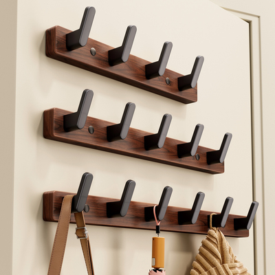 胡桃木挂钩免打孔门后衣帽钩壁挂固定墙上挂衣钩入户玄关衣服挂架