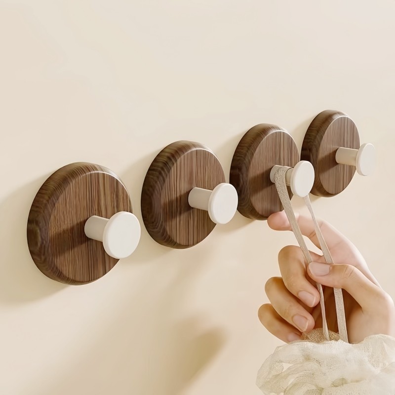 美拉德胡桃木小圆单钩挂衣钩壁挂免打孔高端钥匙门后衣帽钩