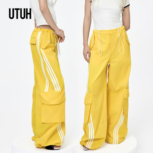 UTUH黄色工装裤宽松阔腿休闲裤
