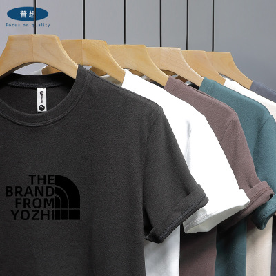 秋冬季保暖德绒短袖t恤男士内搭加绒加厚磨毛打底衫印花半袖新款