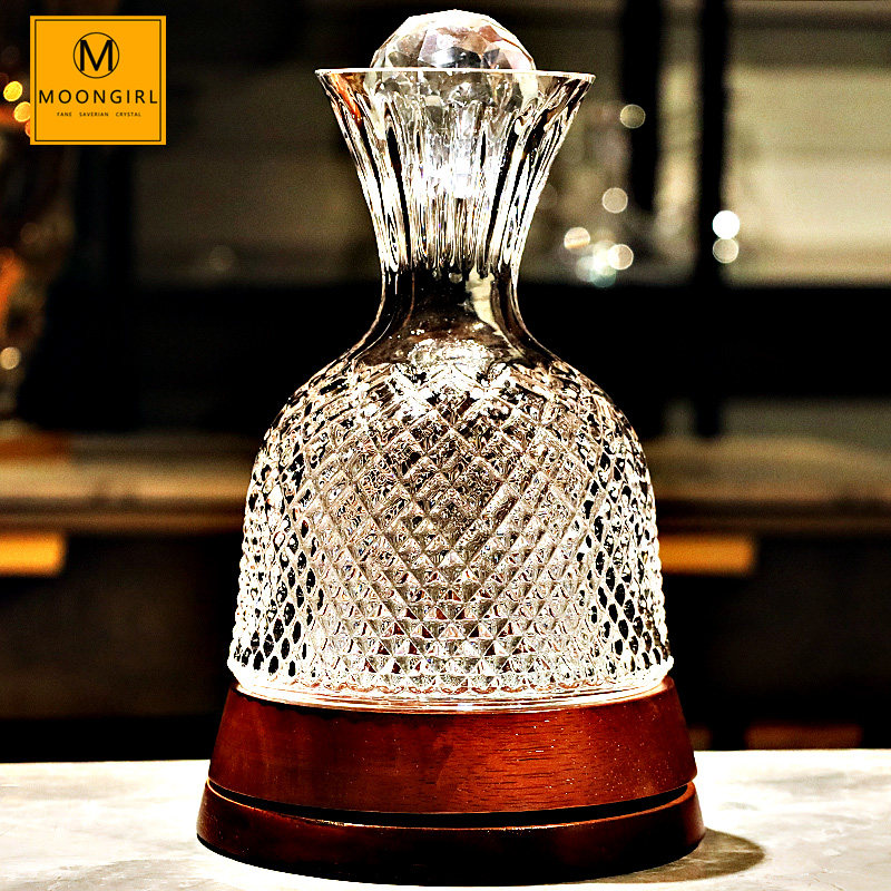 Moongril水晶玻璃红酒醒酒器葡萄酒酒具带盖旋转分酒醒酒壶酒樽瓶