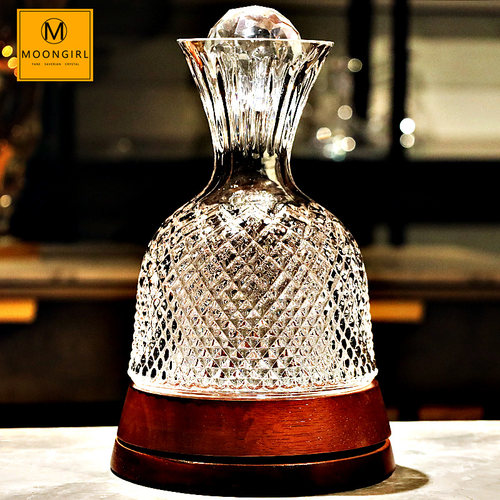 Moongril水晶玻璃红酒醒酒器葡萄酒酒具带盖旋转分酒醒酒壶酒樽瓶