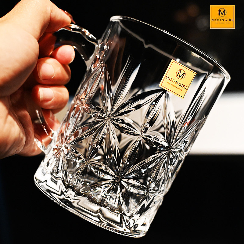 Moongirl水晶玻璃耐热带把啤酒杯扎啤杯果汁冷饮杯可乐杯黑啤杯子,餐饮具,啤酒杯,淘宝优惠券,粉丝福利购,淘宝优惠卷
