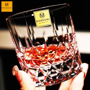 moongirl手工雕刻水晶玻璃威士忌酒杯洋酒杯果汁饮料水杯啤酒杯子