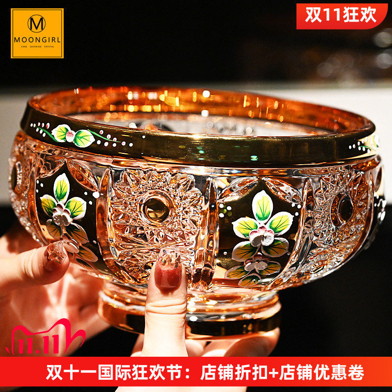 欧式水晶玻璃手工彩绘金边果盘