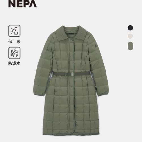 NEPA耐葩秋冬户外女士可拆卸毛衣领保暖长款羽绒服CK82059
