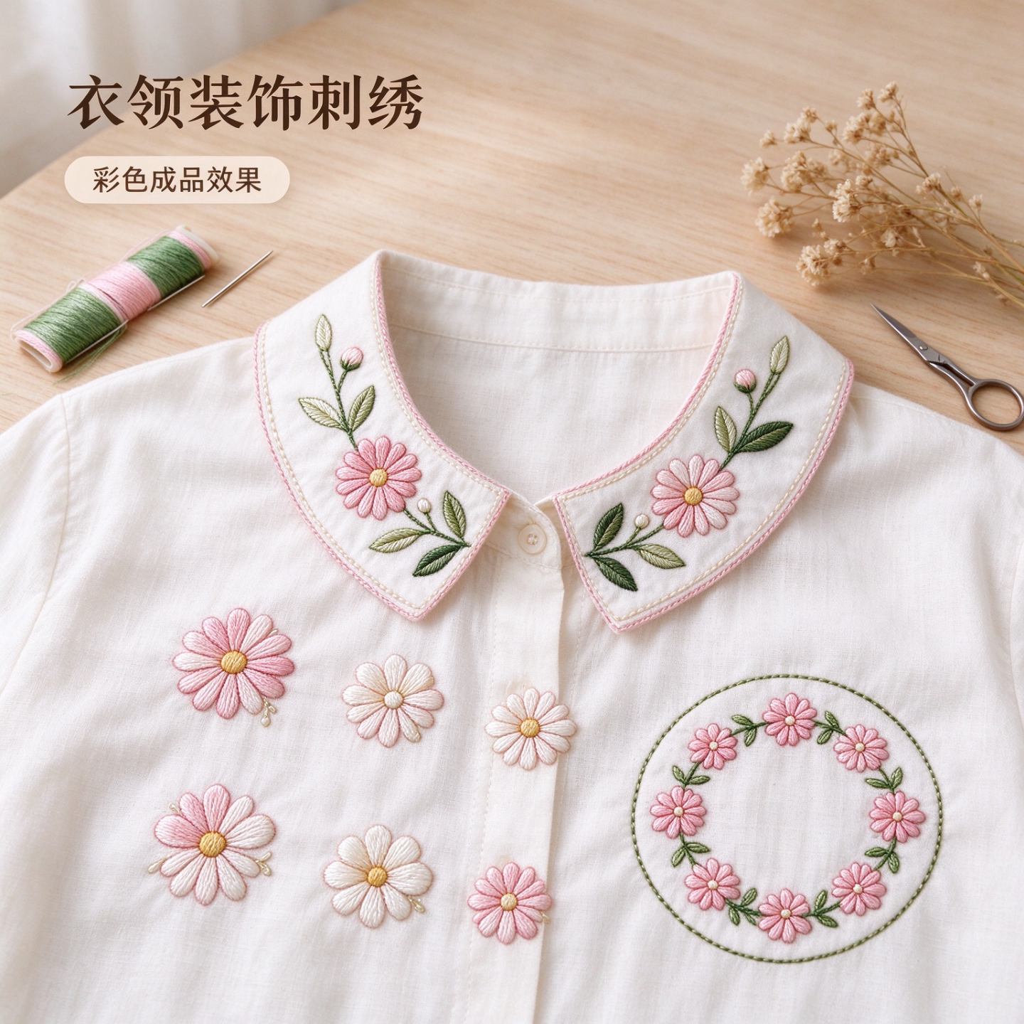 小雏菊领花刺绣转印图免描线水溶