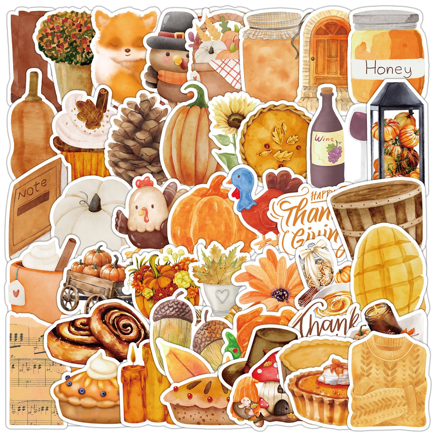 感恩节贴纸秋日浪漫贴画南瓜蜂蜜