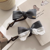 Miu系灰色蝴蝶结一字发夹女2025新款 高端抓夹后脑勺扭扭夹发饰女