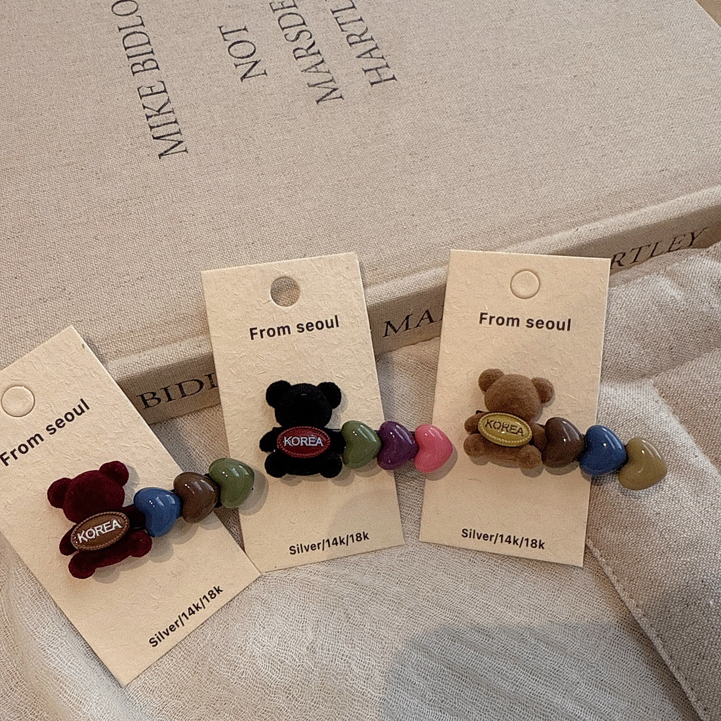 植绒小熊爱心侧边发夹女前额刘海夹边夹碎发一字夹子发卡可爱头饰