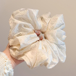 韩国慵懒风刺绣蕾丝肥肠圈基础网红米色温柔气质发绳皮筋发圈