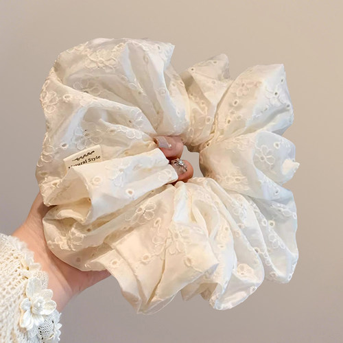 韩国慵懒风刺绣蕾丝肥肠圈基础网红米色温柔气质发绳皮筋发圈