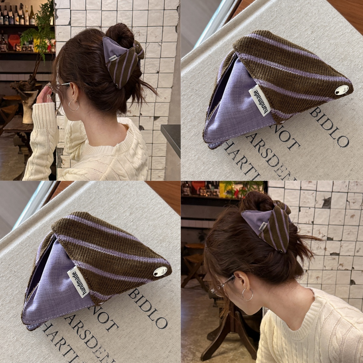 韩系针织条纹撞色拼接布三角抓夹后脑勺抓发夹子百搭简约发饰头饰