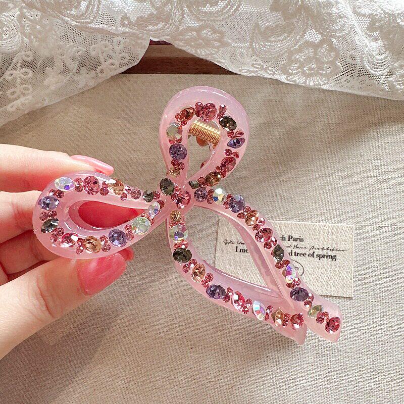 韩国质感高级感满钻蝴蝶结抓夹透明果冻鲨鱼夹后脑勺盘发夹子发抓