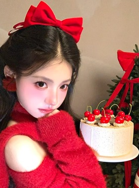 新年红色丝绒蝴蝶结发夹子公主发饰女高级感显白发卡顶夹头饰发卡