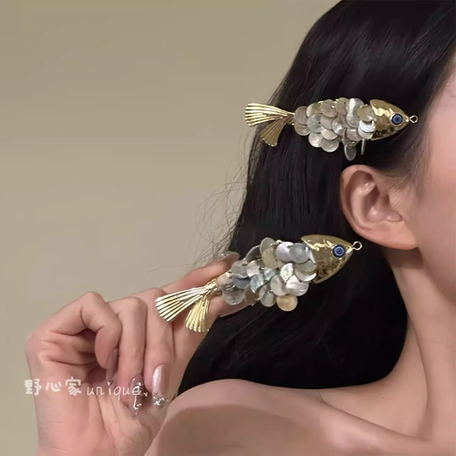 新中式锦鲤鱼鳞发夹女古风侧边夹发卡小众设计感独特发饰
