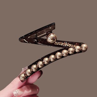 设计感Z字型珍珠大抓夹后脑勺盘发鲨鱼夹发抓夹时尚发卡发夹