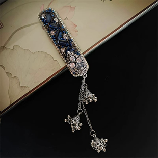 古风蓝钻铃铛流苏发夹女高级感精致发饰发卡头饰夹子刘海夹BB夹