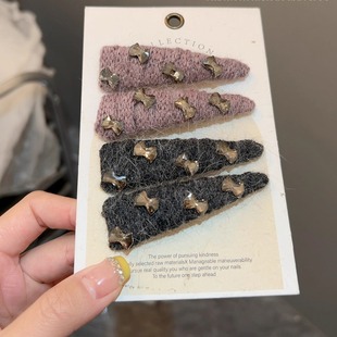 韩国新款马海毛蝴蝶结毛线发夹掰掰夹甜美可爱侧边夹刘海夹发饰