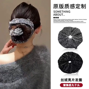 新款高弹力亮片丝绒发绳秋冬氛围感头绳超大号显发量大肠发圈头花