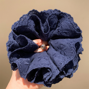 韩系复古藏青色蕾丝大肠发圈女高级感超大扎头发头绳皮筋气质头饰