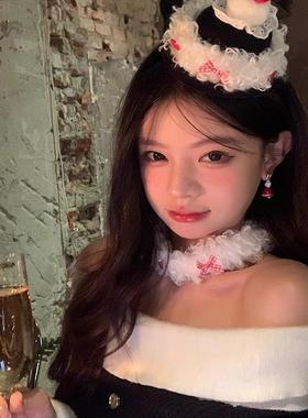 黑巧小蛋糕黑色樱桃发夹礼帽子女新年节生日拍照道具发饰头饰