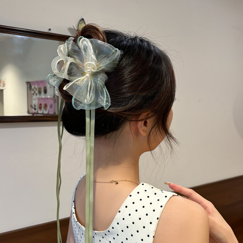 蝴蝶结发夹女后脑勺超仙飘带抓新中式国风马尾夹汉服旗袍古风头饰
