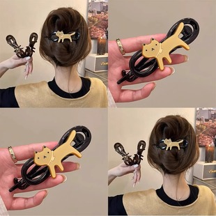 可爱小狗蝴蝶结扭扭夹发量多盘发一字夹大号横夹女后脑勺发夹头饰