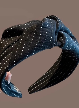 复古波点打结发箍女2025新款增高炉顶头箍气质宽边显脸小发卡头饰