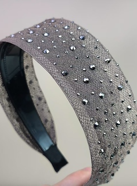 闪耀复古灰色高颅顶发箍女2025年新款水钻宽边压发头箍气质压发卡