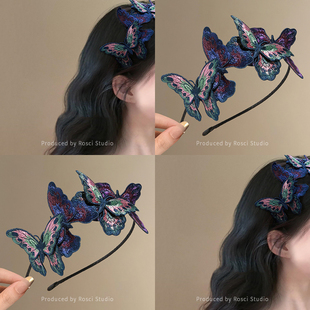 国风刺绣蝴蝶发箍女款高级感洋气时尚高颅顶气质压发卡复古高级感