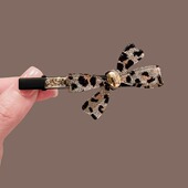 韩国高级感豹纹蝴蝶结发夹气质时尚 亚克力色侧边夹发卡鸭嘴夹发圈