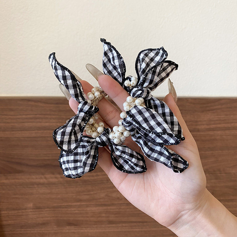 韩国发饰少女清新黑白格纹蝴蝶结珍珠小肠发圈文艺气质头绳扎发绳,饰品/流行首饰/时尚饰品新,发饰,淘宝优惠券,粉丝福利购,淘宝优惠卷