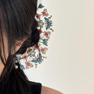 新中式粉蓝排簪金色排钗烧蓝发簪日常百搭旗袍马面裙发饰