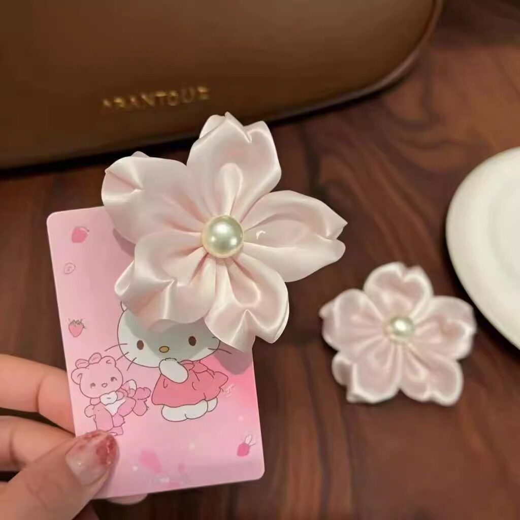 可爱甜美少女心粉色系小樱花胸针发夹一体珍珠ins风侧边夹