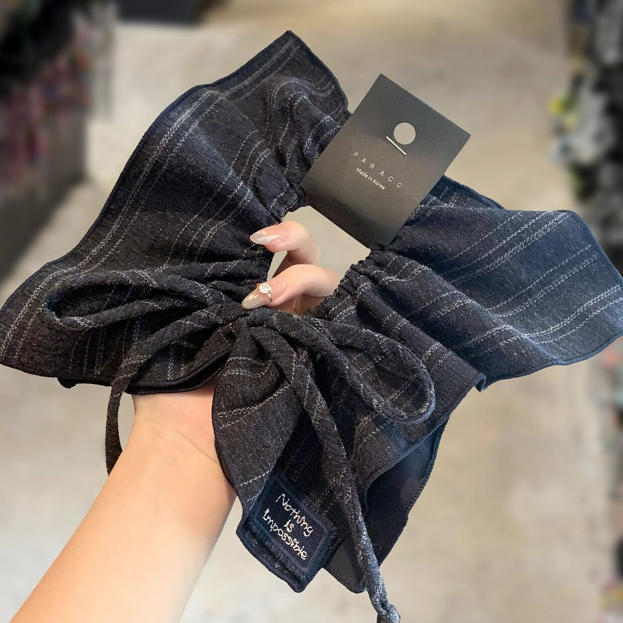 韩国复古条纹蝴蝶结方巾大肠发圈女气质丸子头超大头绳头饰秋冬