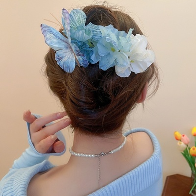 蝶恋花早春氛围立体感蝴蝶发夹女森系花朵鸭嘴夹清新甜美小众发饰