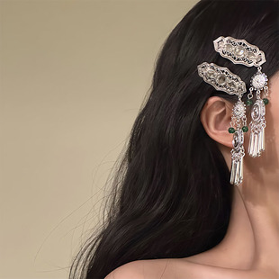 一步一响~复古仿苗银小众民族风女银色流苏发夹新中式设计感发饰