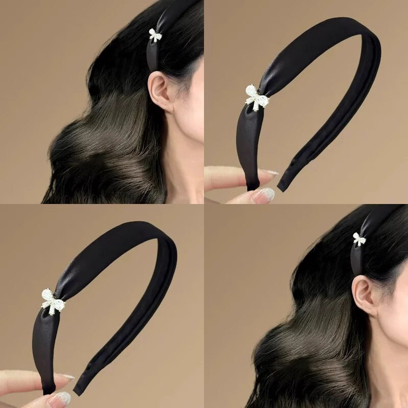 高级感缎面水钻蝴蝶结发箍女2025新款秋冬发卡高颅顶头箍发捆