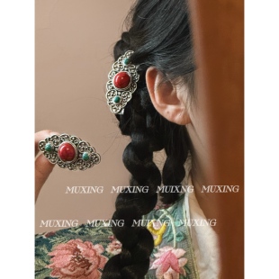 异域民族风复古重工藏风晨袍订婚发卡新中式汉服侧边刘海发夹发饰