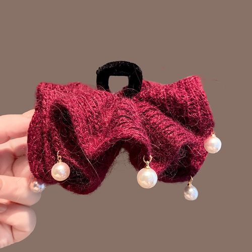 国风秋冬毛线针织云朵抓夹女高级感时尚鲨鱼夹2025新年款红色发抓