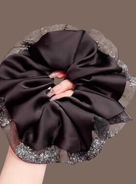 高级感水钻纱边缎面肥肠圈新款气质扎发头绳高档大号皮筋头花发圈