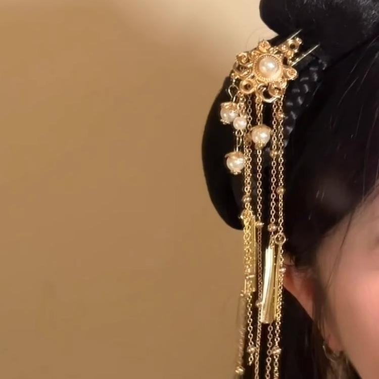 新中式珍珠流苏发钗复古国风汉服旗袍步摇后脑勺簪子百搭发簪头饰