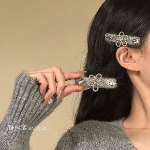 韩系简约银灰色花朵发夹高级感bb夹前额刘海碎发侧边夹发饰
