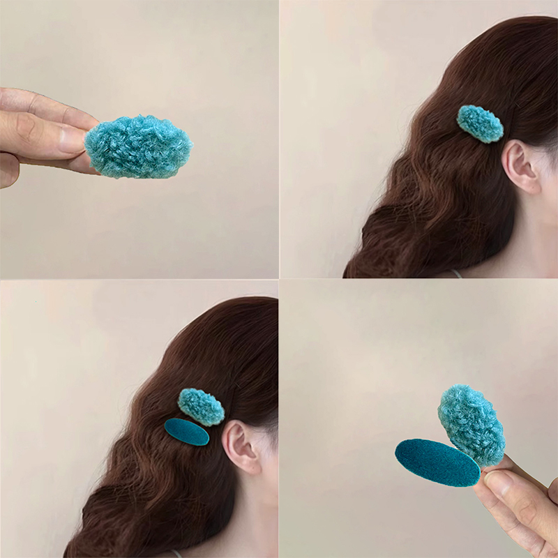 孔雀蓝绒秋季发夹甜美刘海夹