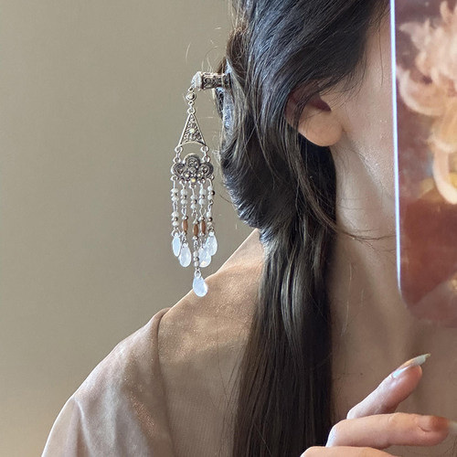 银色流苏发簪新中式古风高级感步摇流苏盘发簪子女汉服复古头饰品