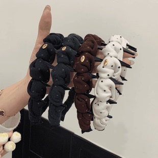 韩系波点缠绕带齿发箍女高颅顶日常外戴防滑发卡头饰秋冬气质发饰